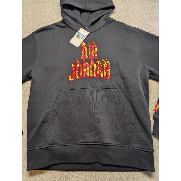 New Nike Air Jordan AJ5 Fire Graphic Fleece Pullover Mens Hoodie Size Medium - Picture 2 of 7